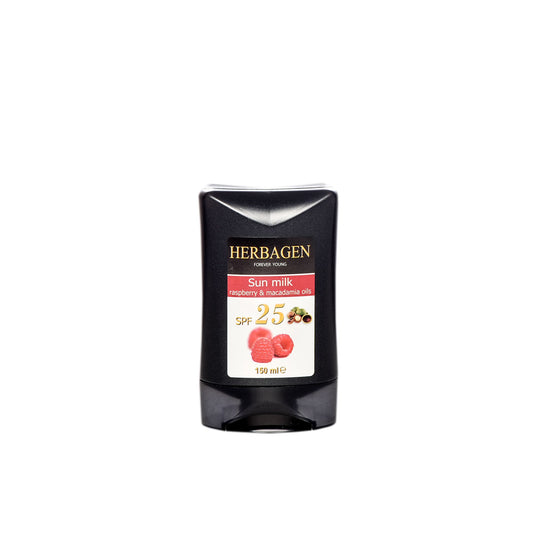 Lapte de plajă SPF 25 cu ulei de zmeurș și macadamia