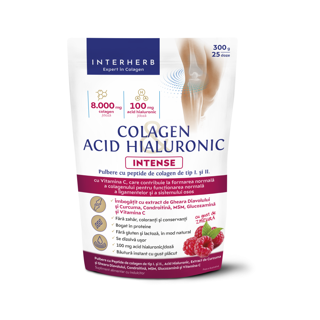 Interherb Colagen&acid hialuronic zmeura pulbere 300gr