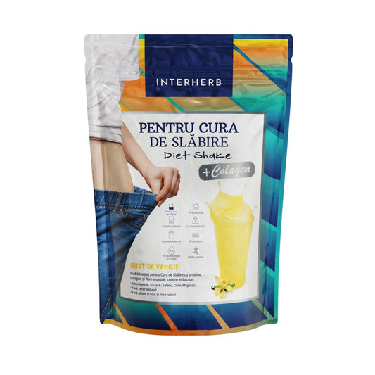 Interherb Diet shake cu colagen aroma vanilie pulbere 528gr