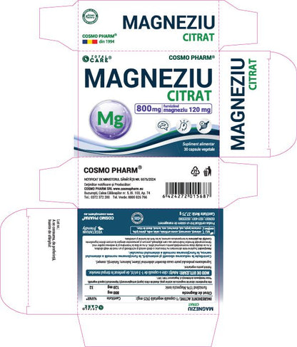 Magneziu Citrat 800 mg – Magneziu pur elemental 120 mg