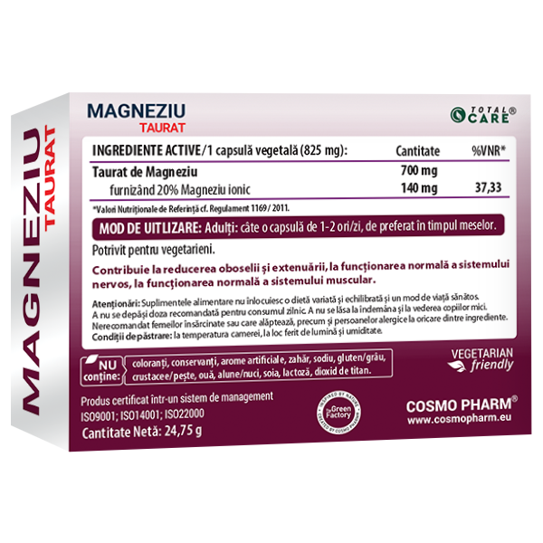 Magneziu Taurat – Magneziu Elemental Pur 140 mg