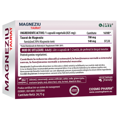 Magneziu Taurat – Magneziu Elemental Pur 140 mg