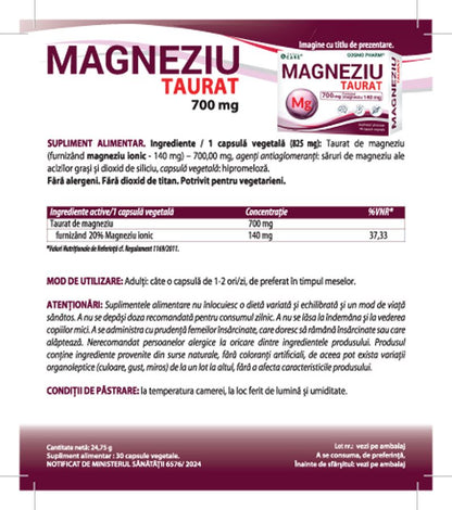 Magneziu Taurat – Magneziu Elemental Pur 140 mg