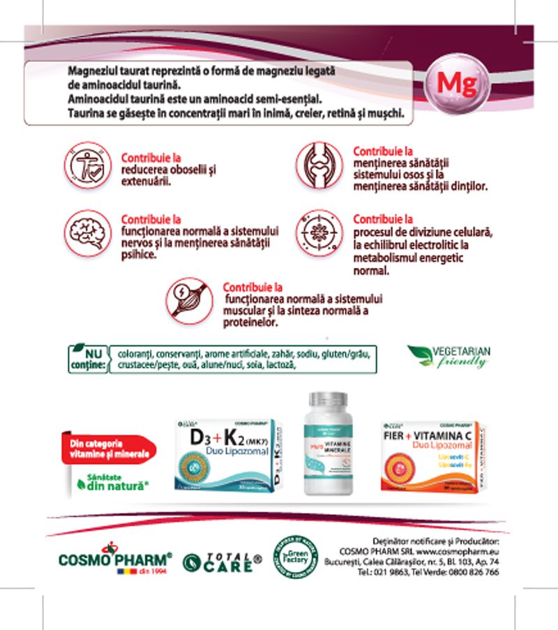 Magneziu Taurat – Magneziu Elemental Pur 140 mg