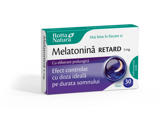 Melatonină Retard 5 mg. cu efect prelungit pe toată durata somnului