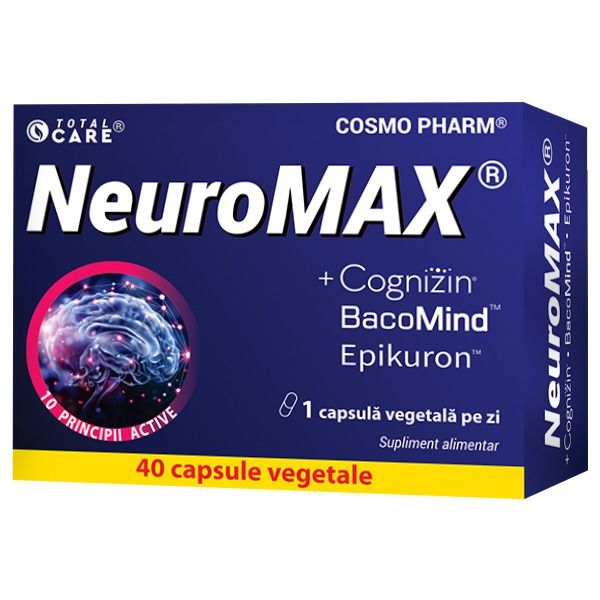 Neuromax + Cognizin®, BacoMind – Memorare, Concentrare, Performanta Cerebrala (40 cps)