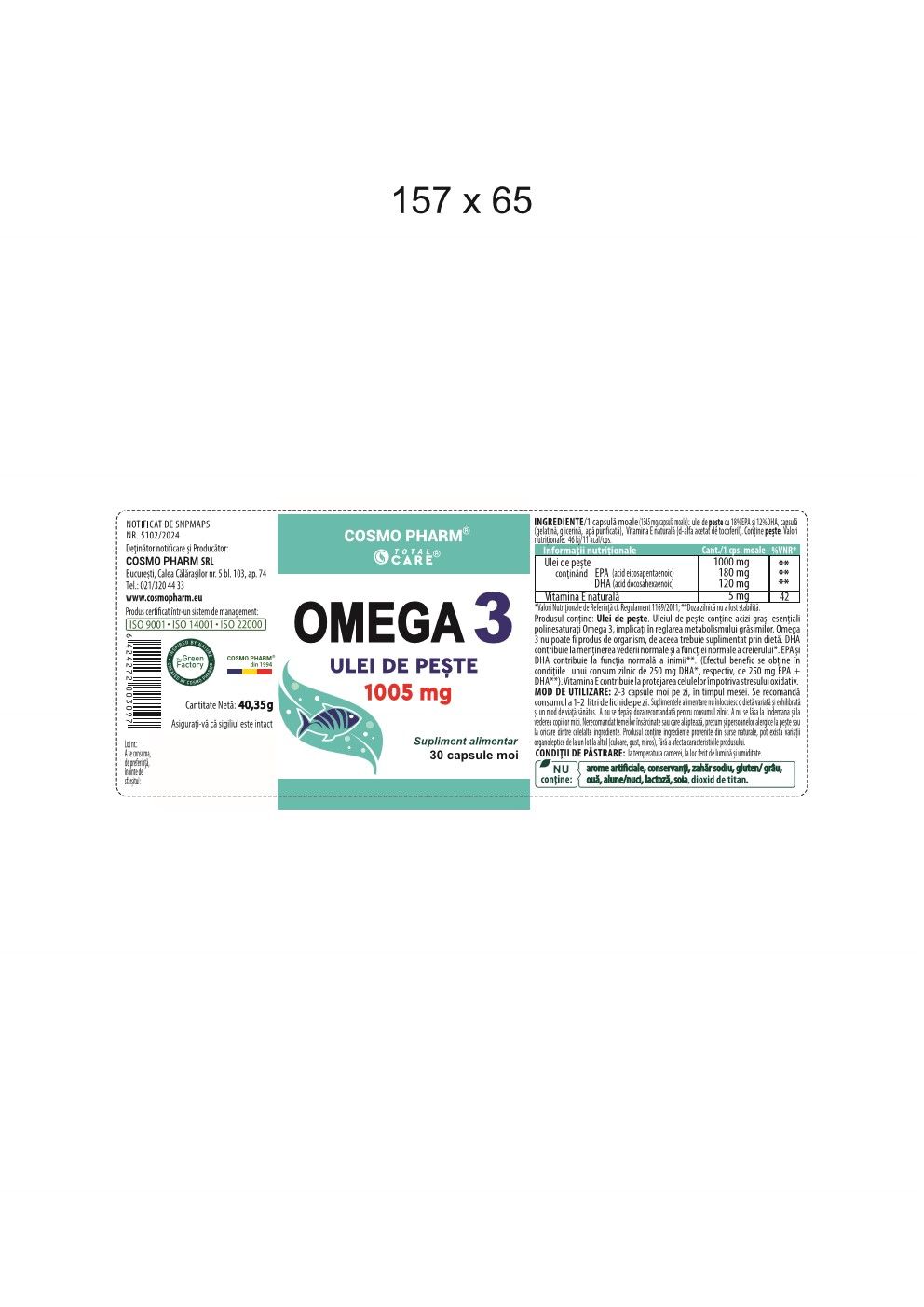 OMEGA 3 Ulei de Peste 1005mg, 30 capsule