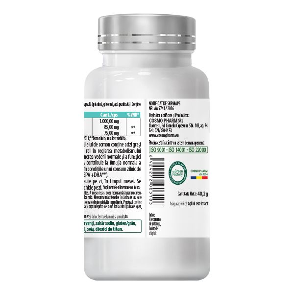 Omega 3 Ulei de Somon – 30 Capsule 1000 mg
