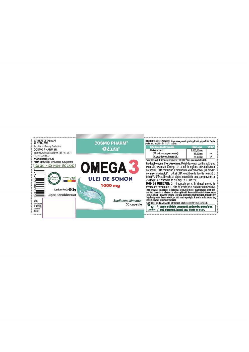 Omega 3 Ulei de Somon – 30 Capsule 1000 mg