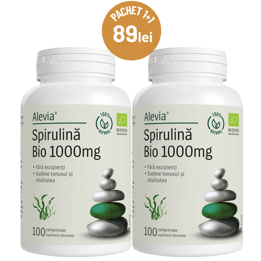 Spirulină Bio 1000mg pachet 100+100cp