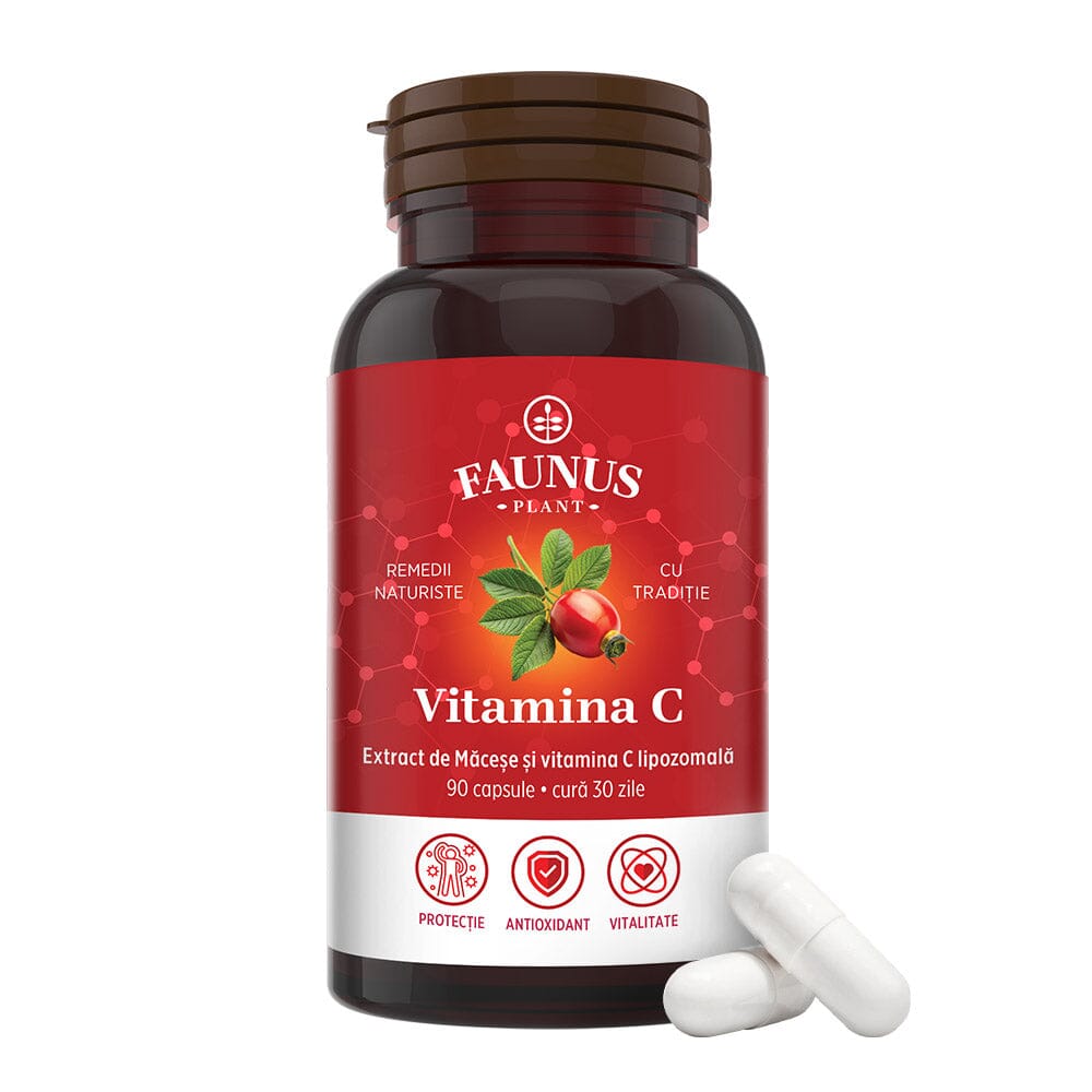 Vitamina C lipozomală cu măceșe - Concentrație mare de vitamina C pentru imunitate, absorbție fier și producerea de colagen - 90 Capsule