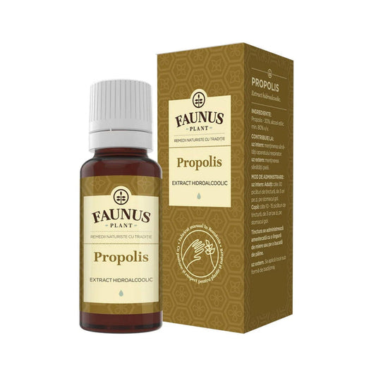 Propolis - Tinctură. Sticlă 20ml. Extract hidroalcoolic concentrat din propolis pentru uz intern și extern cu efect antiinflamator, analgezic și cicatrizant