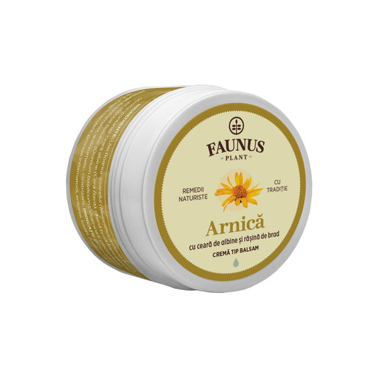 Arnică - Cremă tip balsam 50ml. Extract natural cu ceară de albine și rășină de brad cu efect antiinflamator pentru calmarea durerilor cauzate de entorse, luxații, contuzii
