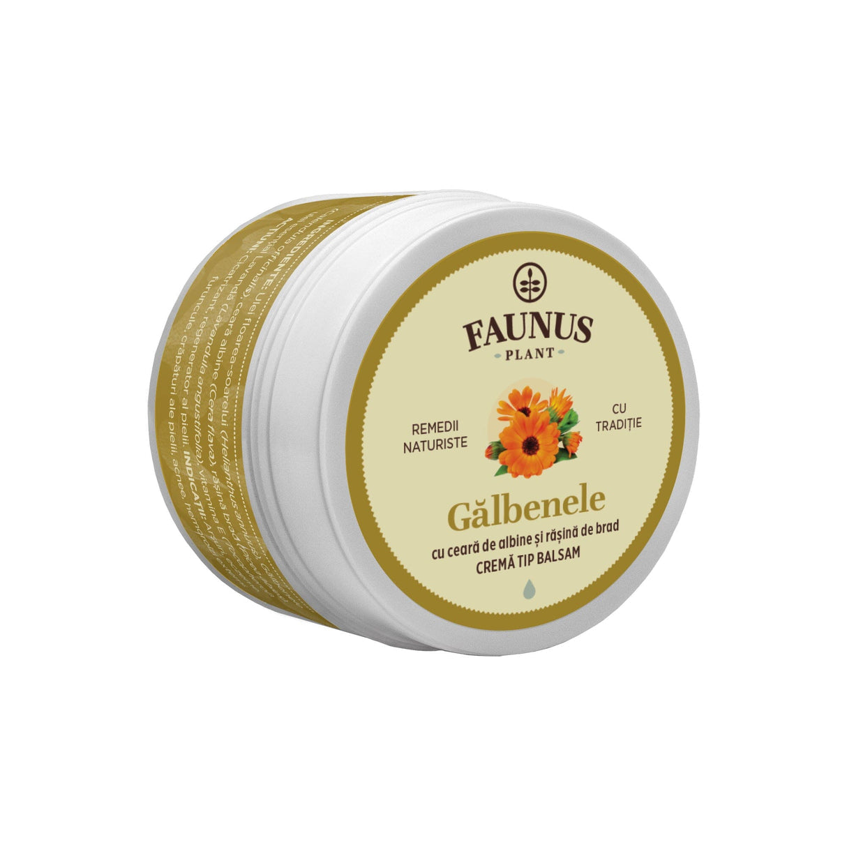 Gălbenele - Cremă tip balsam 50ml. Extract din gălbenele cu ceară de albine și rășină de brad pentru calmarea pielii iritate, cu efect cicatrizant și regenerator