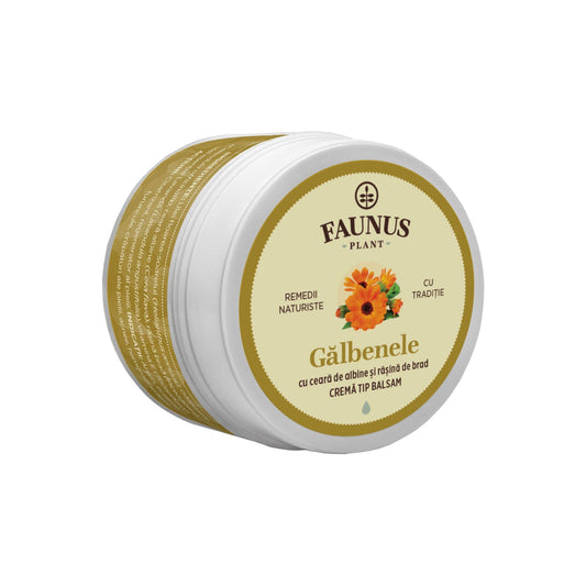 Gălbenele - Cremă tip balsam 50ml. Extract din gălbenele cu ceară de albine și rășină de brad pentru calmarea pielii iritate, cu efect cicatrizant și regenerator