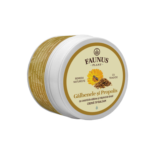 Gălbenele și propolis - Cremă tip balsam 50ml. Extracte din gălbenele îmbogățit cu propolis, ceară de albine și rășină de brad cu efect antimicrobian pentru piele sănătoasă