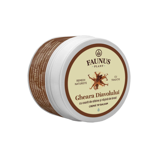 Gheara Diavolului - Cremă tip balsam 50ml. Extracte din gheara-diavolului cu ceară de albine și rășină de brad pentru calmarea durerilor cauzate de reumatism
