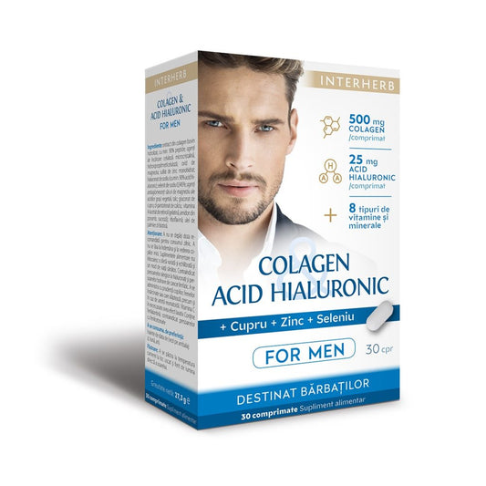 Interherb Colagen&acid hialuronic pt barbati 30cpr
