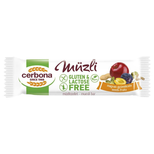 Baton Musli fără gluten cu semințe și fructe, 35g, Cerbona