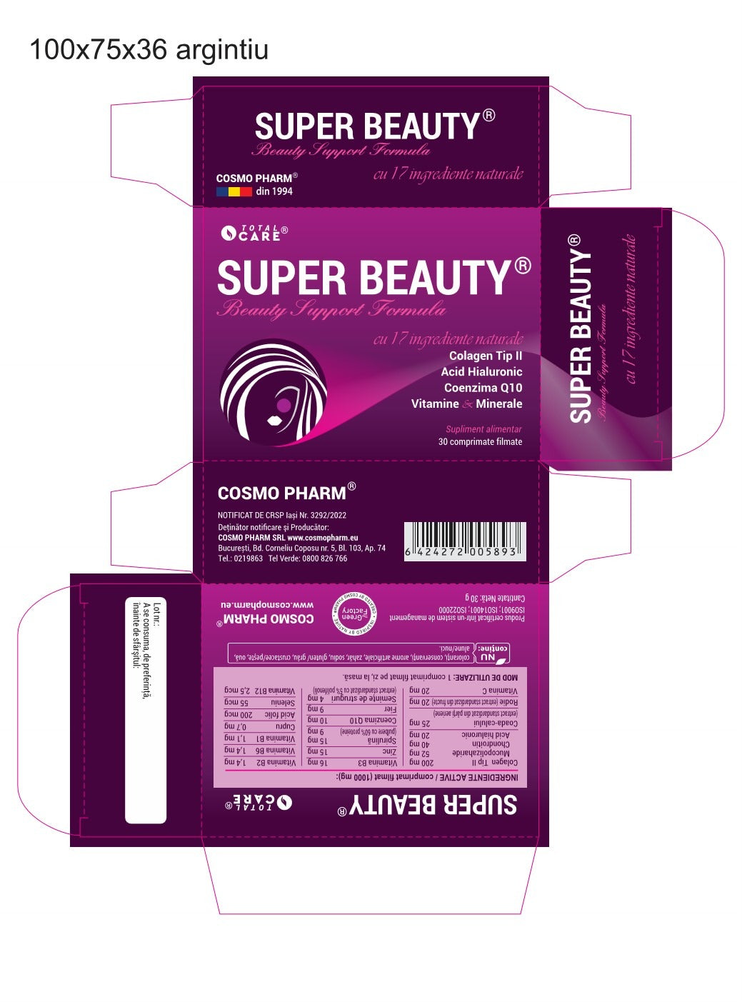 Super Beauty: Colagen Pentru Par Unghii si Piele + Acid hialuronic, Q10