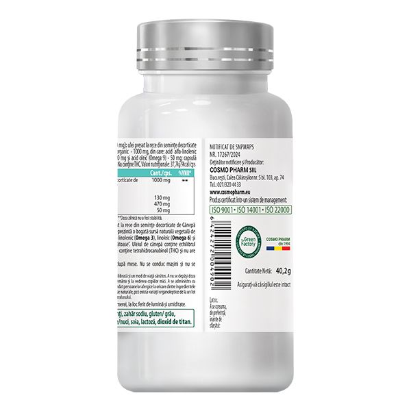 Ulei de Canepa Cannabis sativa 1000 mg, 30 / 90 capsule