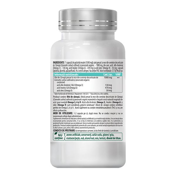 Ulei de Canepa Cannabis sativa 1000 mg, 30 / 90 capsule