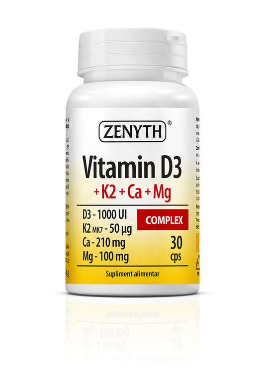 Vitamina D3 + K2 + Ca + Mg Complex, 30 capsule