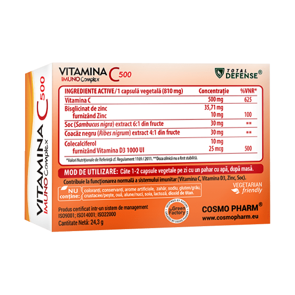 Vitamina C 500 Imuno Complex cu Zinc, Soc, Coacaz Negru si Vitamina D3