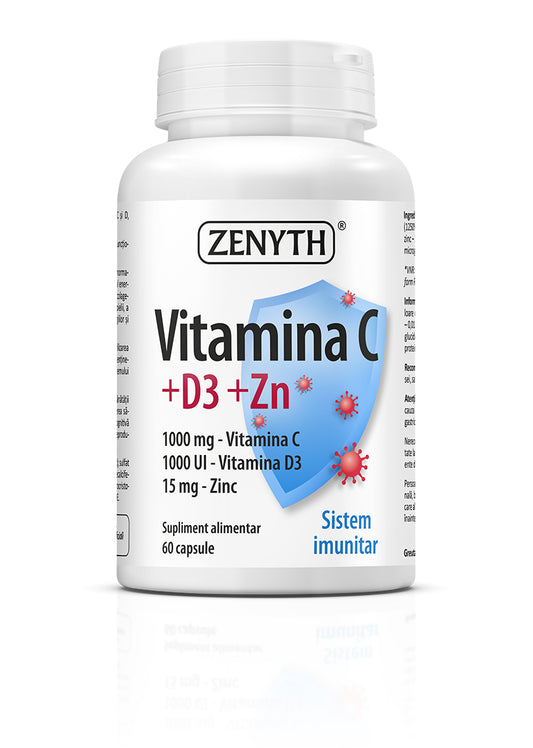 Vitamina C +D3 +Zn, 60 capsule