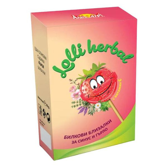 Acadele din Plante cu Aroma de Capsuni pentru Sinusuri si Gat - Alpi Lolli Herbal, 4 buc