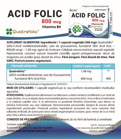 Acid Folic Quatrefolic® 800 mcg – forma bioactivă si naturala (5-MTHF)