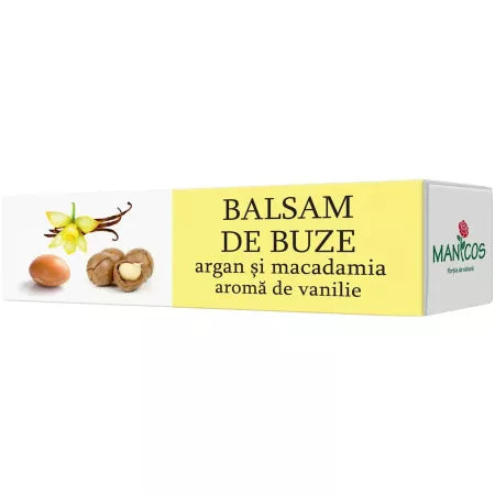 Balsam de buze, ulei de argan, Macadamia si Aroma de Vanilie, 4.8 g, Manicos
