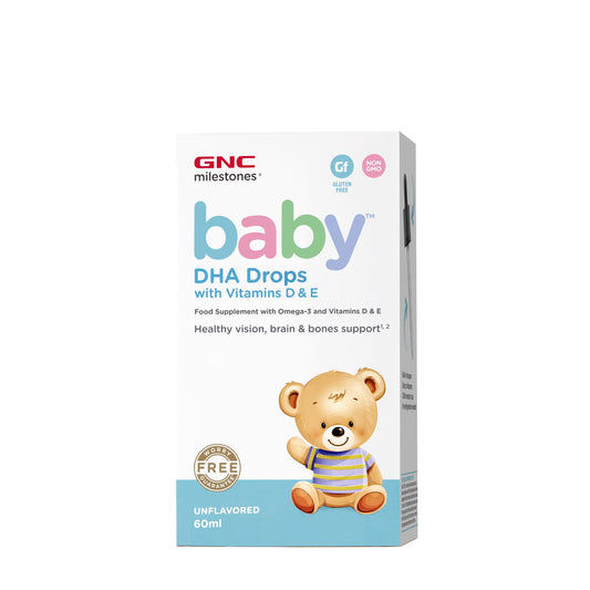 GNC Milestones® Baby™ DHA Drops with Vitamins D & E, Picaturi cu DHA + Vitamina D si E pentru Bebelusi, 60 ml