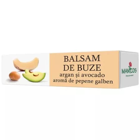 Balsam de buze cu ulei de argan, avocado si aroma de pepene galben, 4.8 g, Manicos