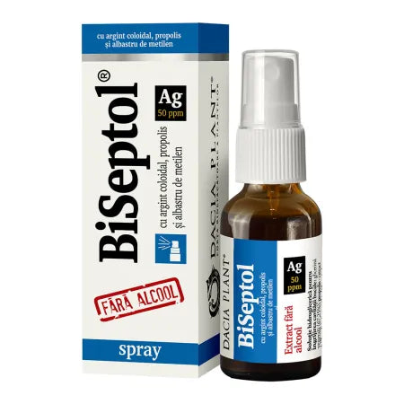 BiSeptol spray cu argint coloidal, fara alcool, 20 ml, Dacia Plant