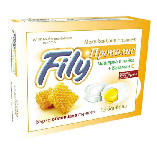 Bomboane Umplute cu Extract de Propolis Nealcoolic si Vitamina C - Alpi Fily Propolis, 70 g