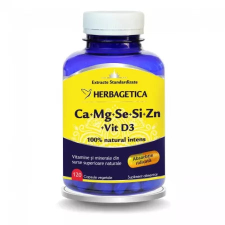 Ca+Mg+Se+Si+Zn Organice cu Vitamina D3, 120 capsule, Herbagetica