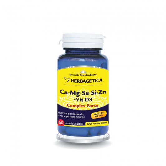 Ca+Mg+Se+Si+Zn cu Vit D3 Complex Forte Herbagetica 60 Capsule