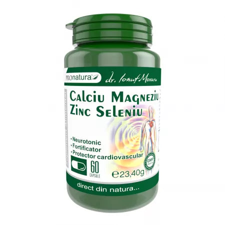 Calciu, Magneziu, Zinc, Seleniu, 60 capsule Pro Natura