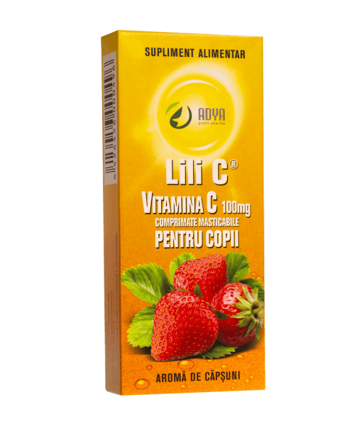Lili C pentru copii cu aromă de căpșuni 100mg, 30cpr