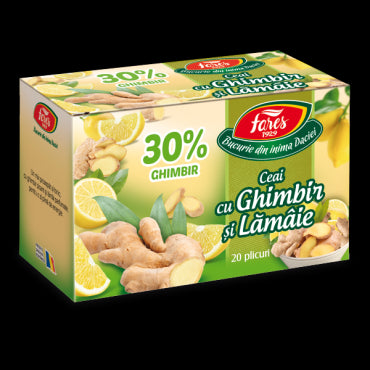 Ceai cu ghimbir 30% și lămâie, ceai la plic