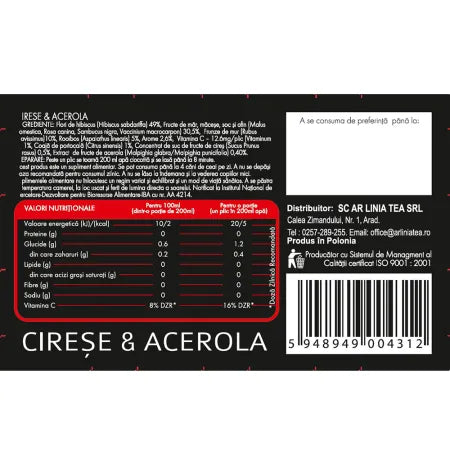 Ceai de cirese si acerola, 15 plicuri, Naturavit