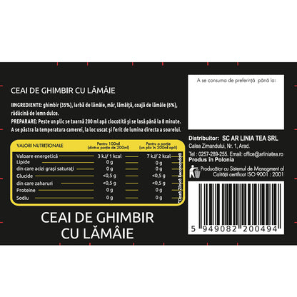 Ceai de ghimbir cu lamaie, 15 plicuri, Naturavit
