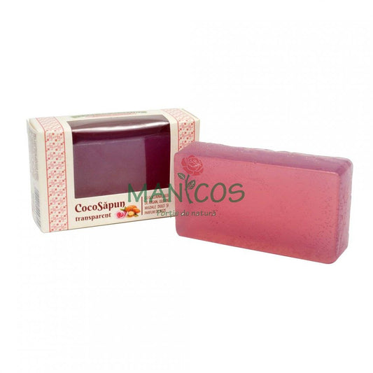 CocoSapun transparent cu argan, migdale dulci si parfum de roze 100 g
