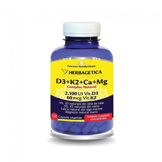 Complex Natural D3+K2+CA+MG Herbagetica 120 capsule