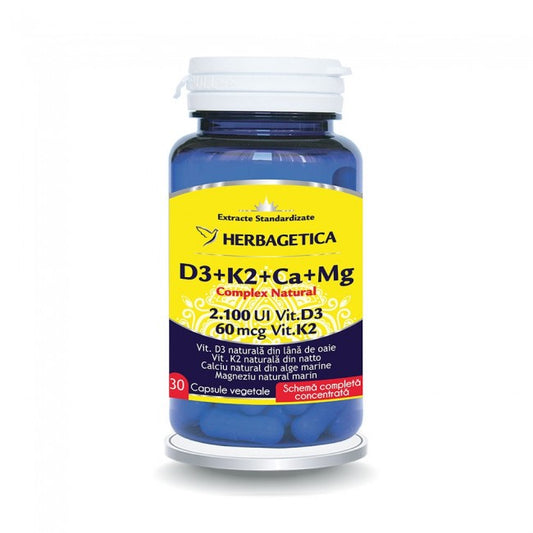 Complex Natural D3+K2+CA+MG Herbagetica 30 capsule