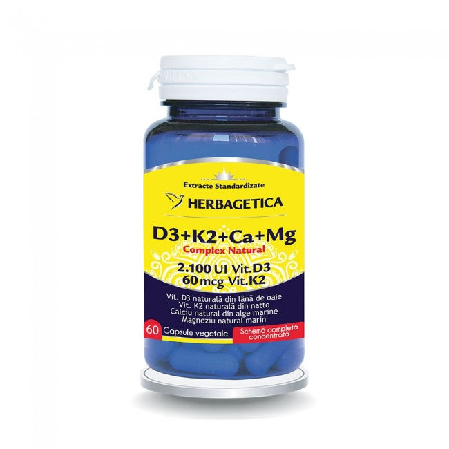 Complex Natural D3+K2+CA+MG Herbagetica 60 capsule