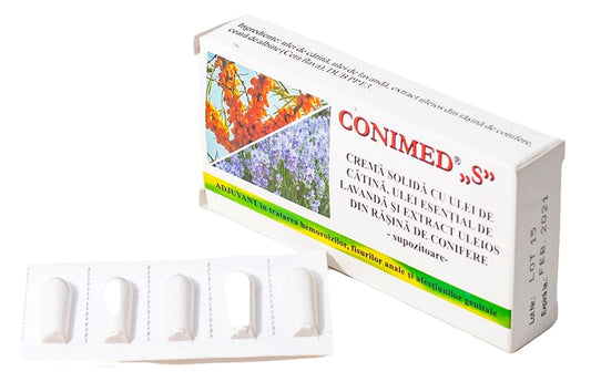 CONIMED "S" – Supozitoare tratarea hemoroizilor, fisurilor anale si afectiunilor genitale