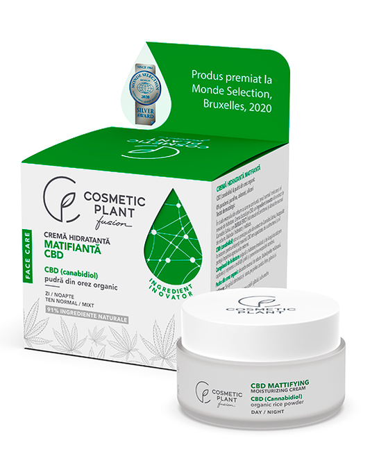 Cremă hidratantă matifiantă cu CBD (canabidiol) & pudră din orez organic