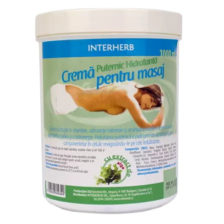 Crema puternic hidratanta pentru masaj cu extract de alge, 1000 ml, Interherb